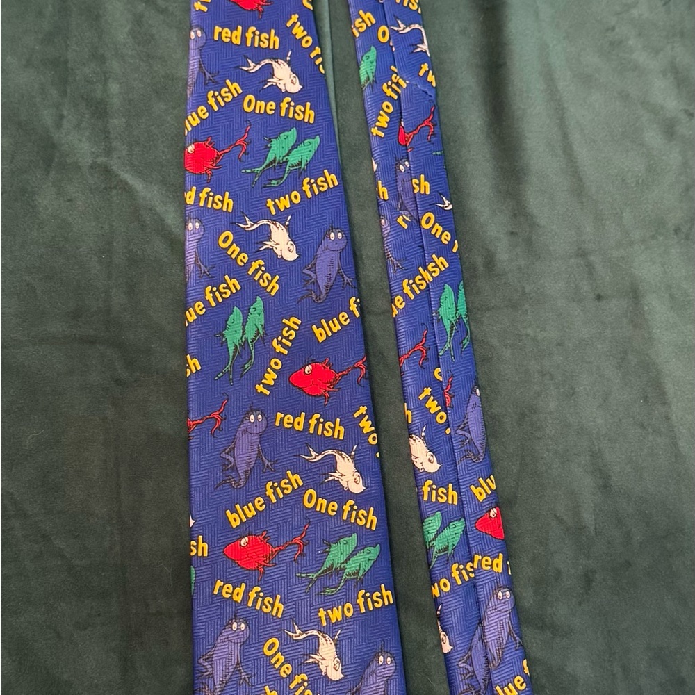 Dr. Seuss Colorful Fish Pattern Tie blue Red Novelty maximalism graduation